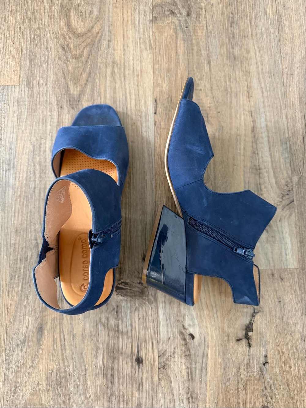 Corso Como Navy Suede Open-Toe Block Heel Sandals